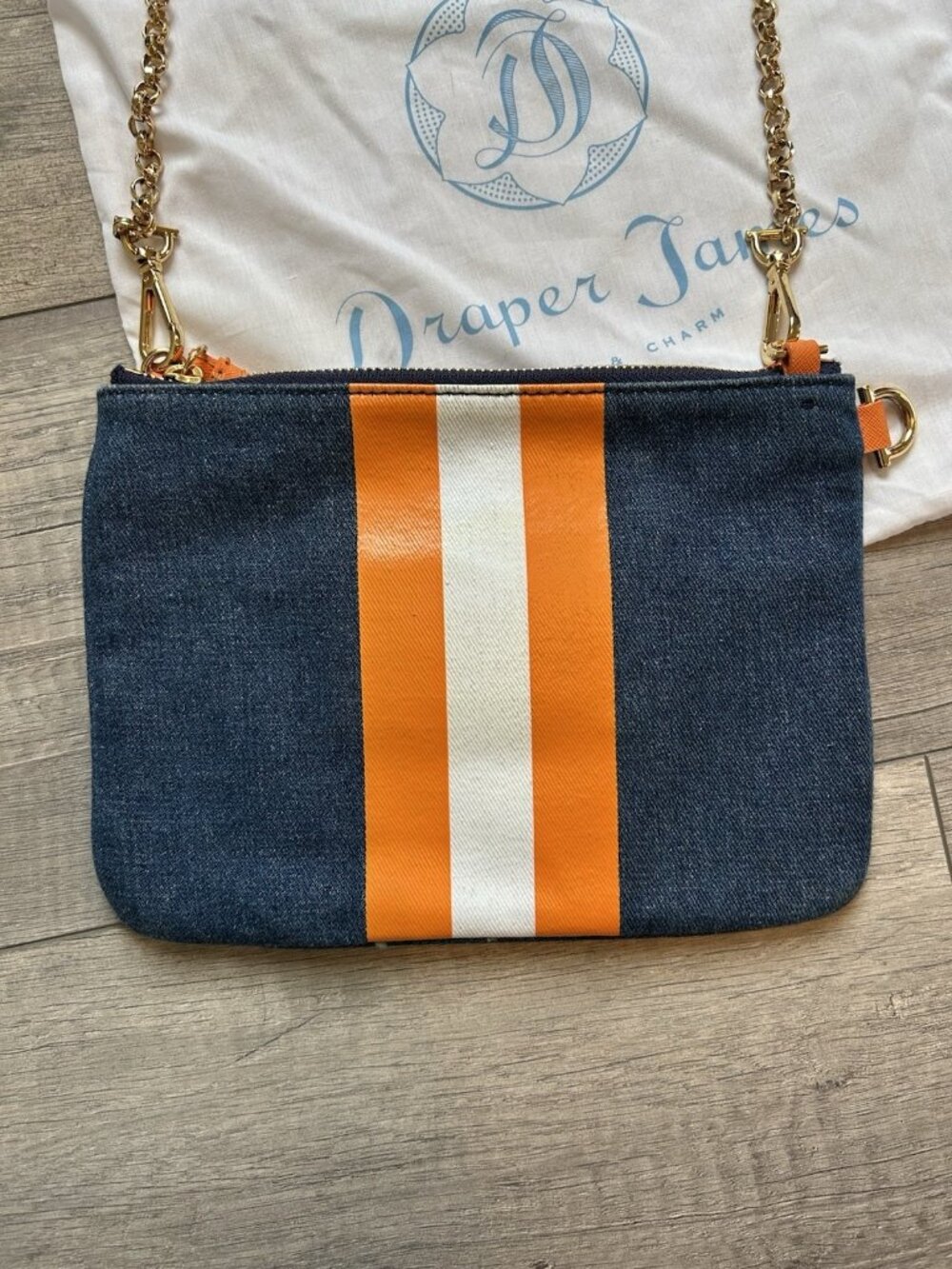 Draper James Purse Orange Blue Denim 'Go Y'all' Clutch Bag UT Tennessee Auburn - Picture 8 of 14